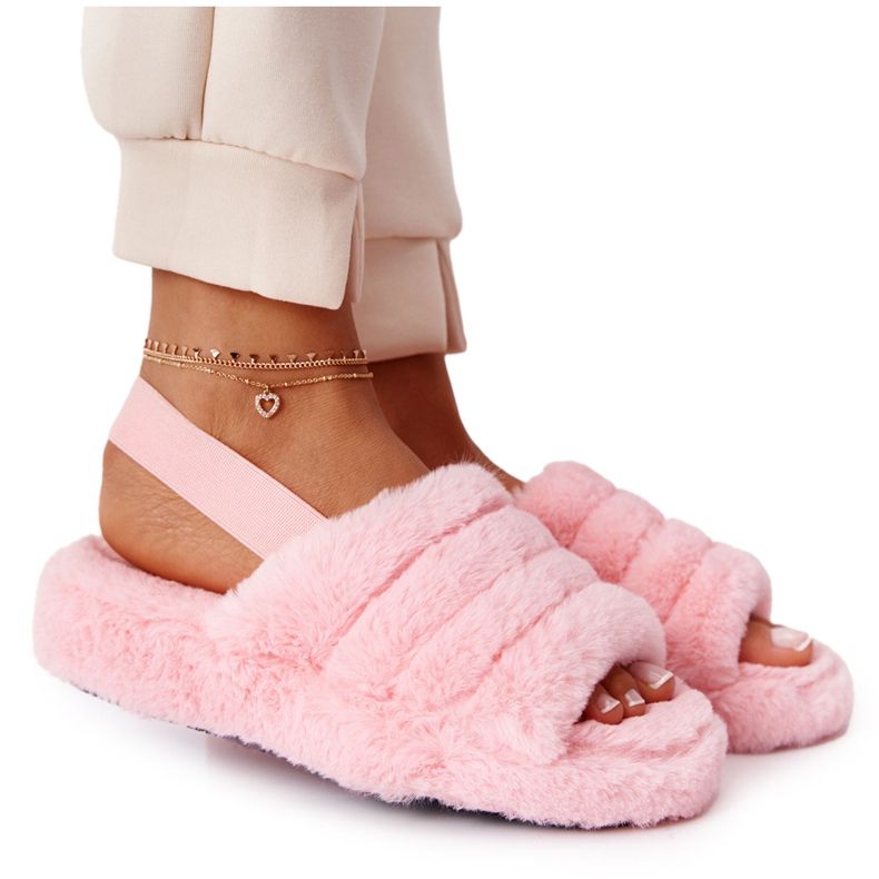 PS1 Pantoufles en fourrure sur une plate-forme de flocon de neige rose clair