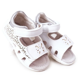 Apawwa Sandales Enfant En Cuir Avec Velcro Blanc Meera
