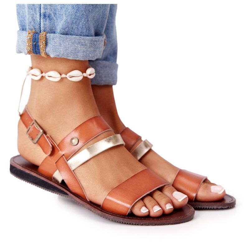 PE1 Sandales plates femme, marron et or Doris brun d'or PE1 Sandales plates femme, marron et or Doris brun d'or