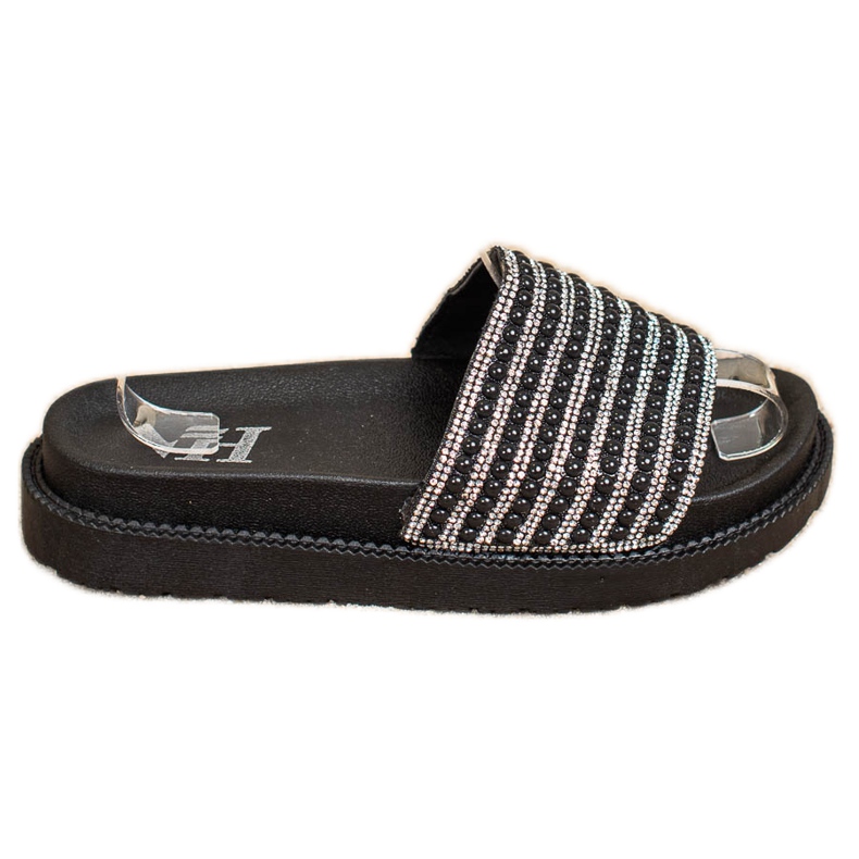 SHELOVET Pantoufles Sur La Plateforme Avec Cubic Zirconia le noir
