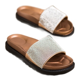 Kayla Pantoufles confortables avec zircone cubique beige d'or