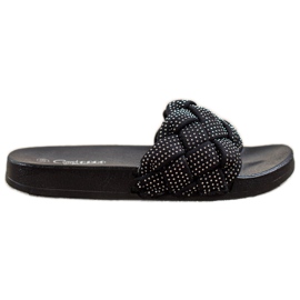 Groto Gogo Pantoufles En Textile Avec Cristaux noir