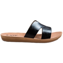 SHELOVET Pantoufles en cuir écologique noir