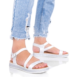 Sandales femme pêches argent brillant blanc