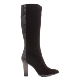 Marco Shoes Bottines pointues en cuir noir à fleurs le noir