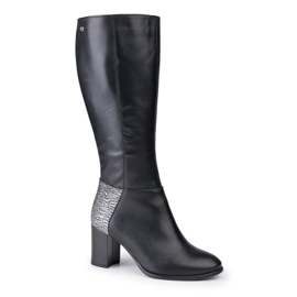Marco Shoes Bottines en cuir grainé noir avec empiècement argenté