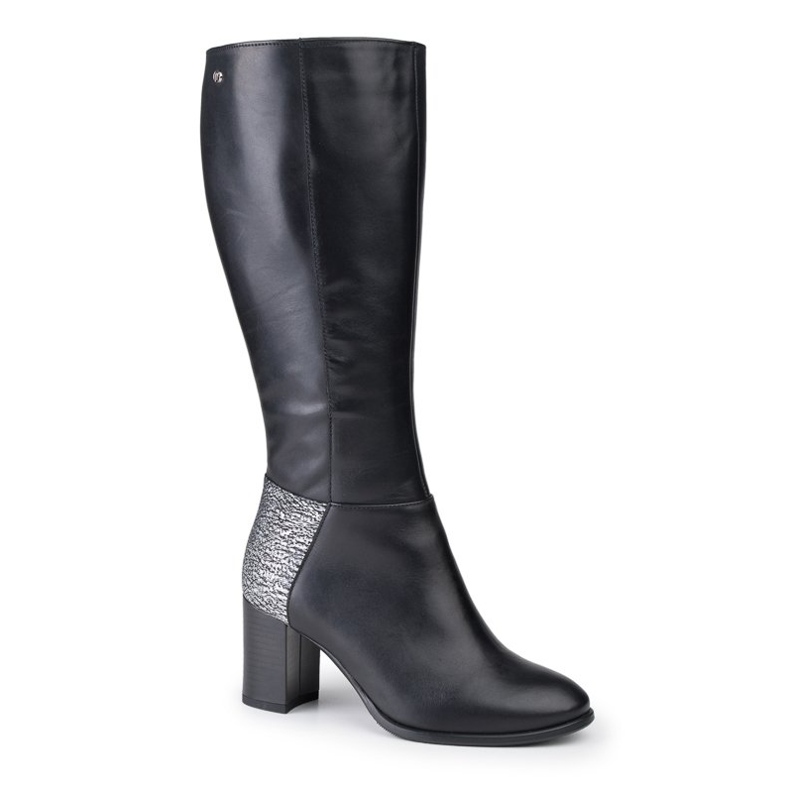 Marco Shoes Bottines en cuir grainé noir avec empiècement argenté le noir