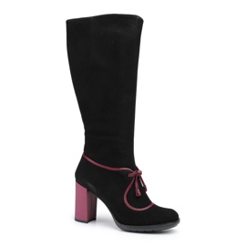 Marco Shoes Bottines en cuir suédé noir avec talon violet et empiècements violets