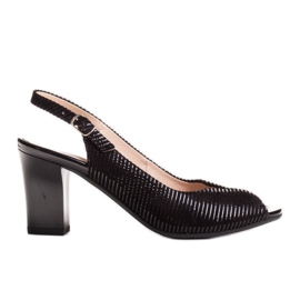 Marco Shoes Sandales sans pointe et talon en cuir noir à rayures le noir Marco Shoes Sandales sans pointe et talon en cuir noir à rayures le noir