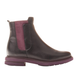 Marco Shoes Bottines légères à fond plat en cuir grainé noir avec empiècement violet