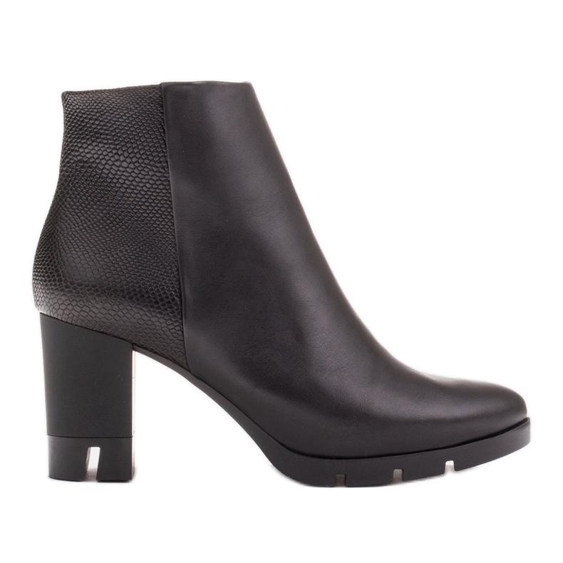 Marco Shoes Bottes audacieuses en cuir fleur naturel avec un talon épais le noir Marco Shoes Bottes audacieuses en cuir fleur naturel avec un talon épais le noir