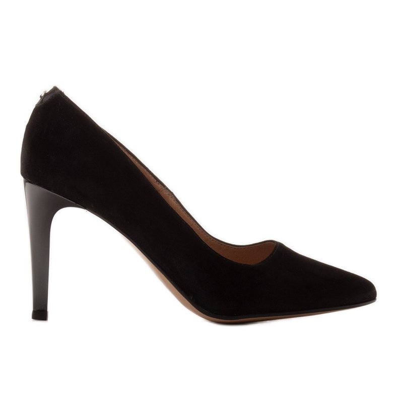 Marco Shoes Talons hauts noirs élégants en daim naturel le noir
