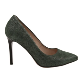 Marco Shoes Escarpins en cuir véritable vert sur un talon noir argent