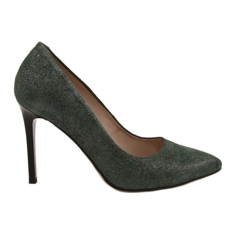Marco Shoes Escarpins en cuir véritable vert sur un talon noir argent