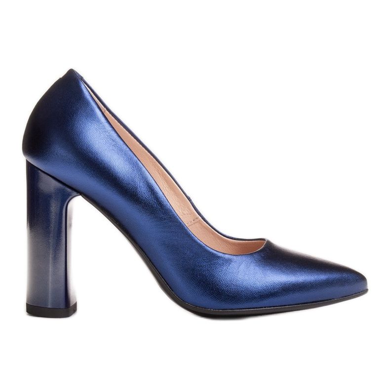 Marco Shoes Un élégant escarpin bleu marine en cuir métallisé avec un talon plus haut