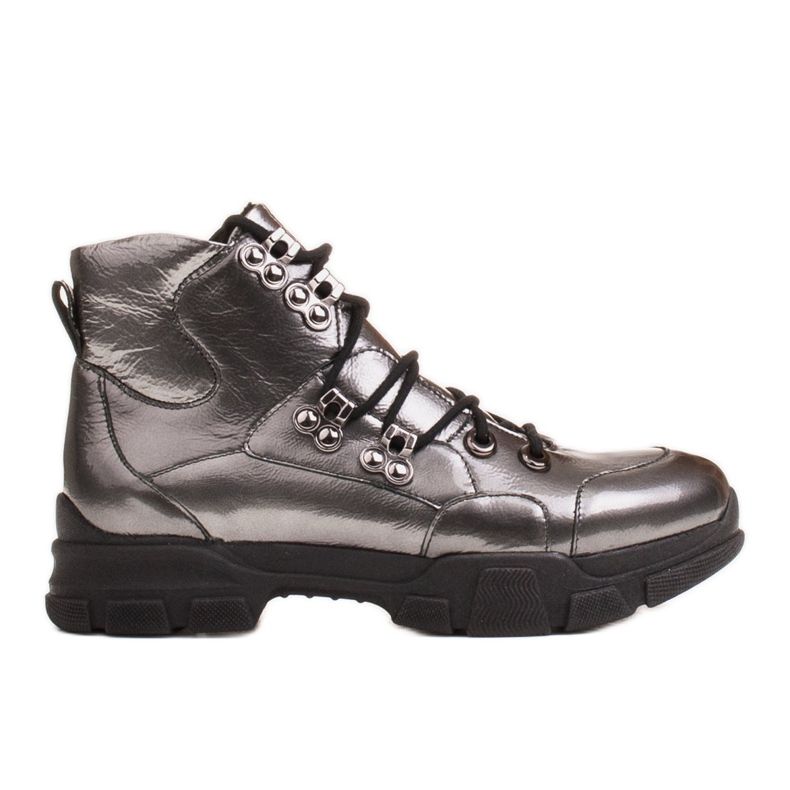 Marco Shoes Bottes de sport en cuir gris brillant