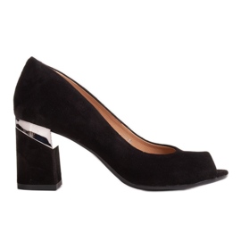 Marco Shoes Escarpins en daim noir à talon métallisé le noir