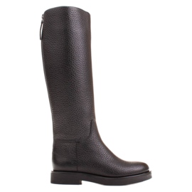 Marco Shoes Bottes hautes plates en cuir naturel gaufré noir