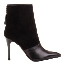 Marco Shoes Bottes pour femmes à talon haut dans une combinaison de cuir et de daim le noir