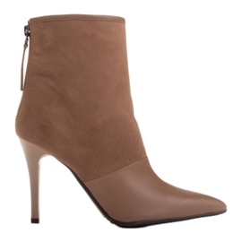 Marco Shoes Bottes pour femmes à talon haut dans une combinaison de cuir et de daim beige