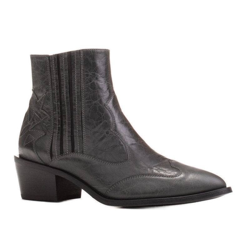 Marco Shoes Bottes de cowboy grises en cuir grainé sans isolation