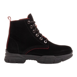 Marco Shoes Boots femme en cuir noir bords rouges