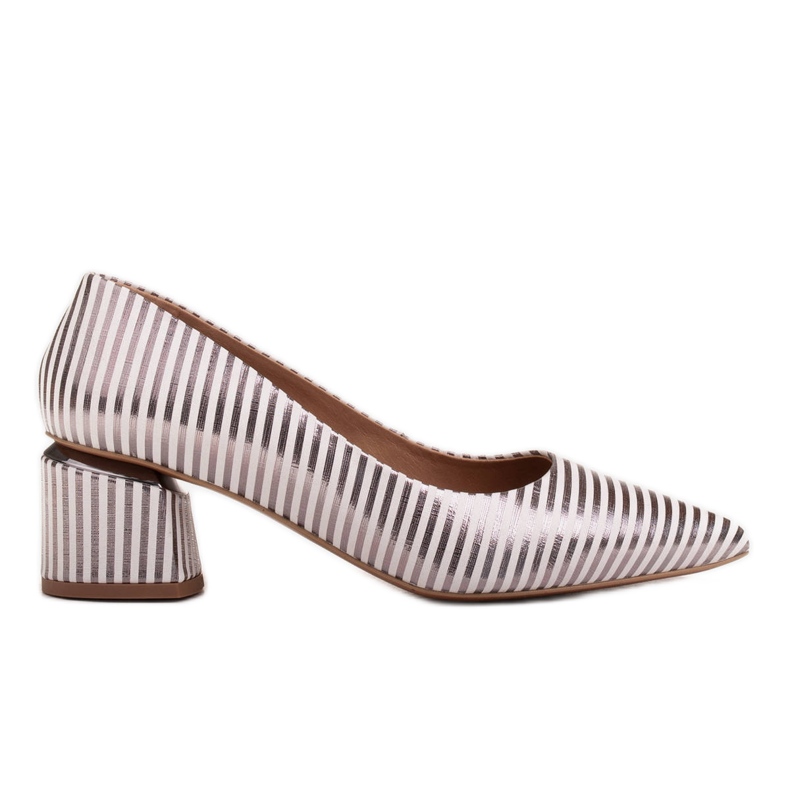 Marco Shoes Escarpins à rayures blanches et argentées à talons dorés