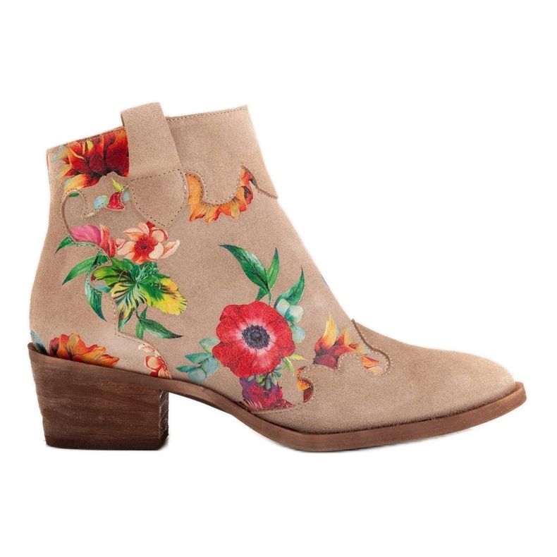 Marco Shoes Bottes beiges en daim naturel avec un imprimé floral
