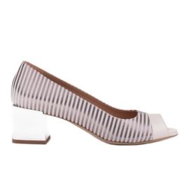 Marco Shoes Escarpins femme à rayures métallisées avec un devant ouvert blanc argent