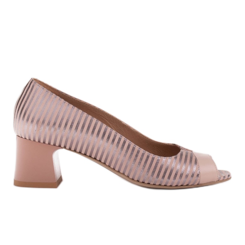 Marco Shoes Escarpins à devant ouvert, cuir à rayures métallisées rose
