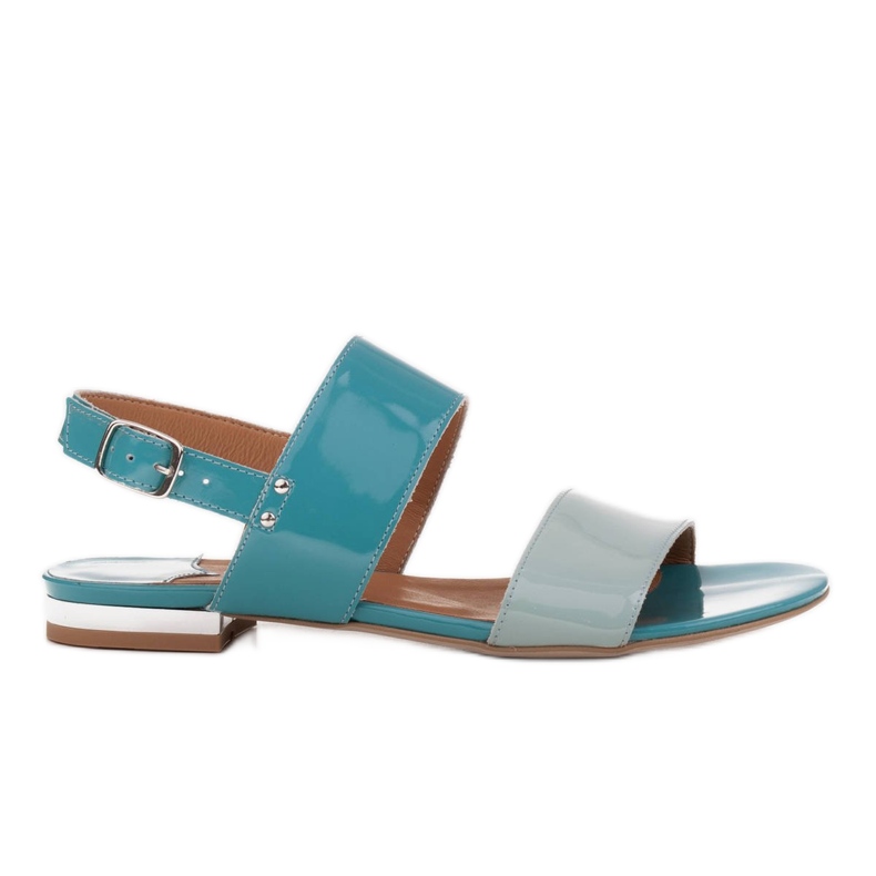 Marco Shoes Sandales plates laquées et talon métallisé bleu Marco Shoes Sandales plates laquées et talon métallisé bleu