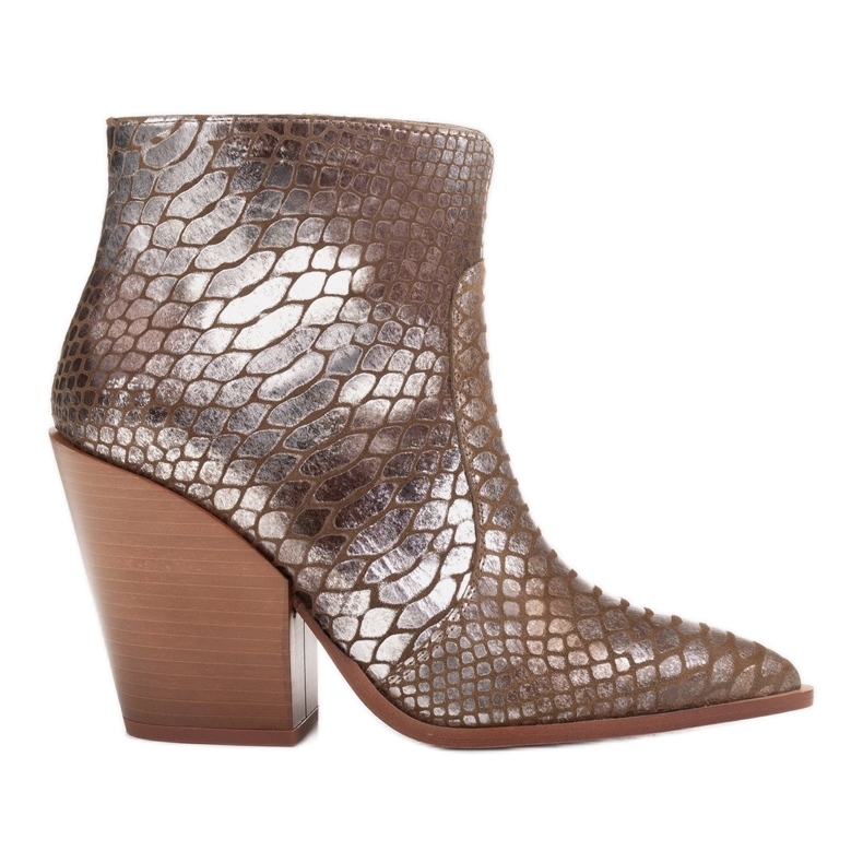 Marco Shoes Bottes de cowboy pour femmes en cuir naturel argent