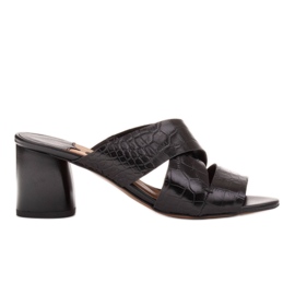 Marco Shoes Pantoufles en cuir pour femmes en cuir avec rayures coupées noir