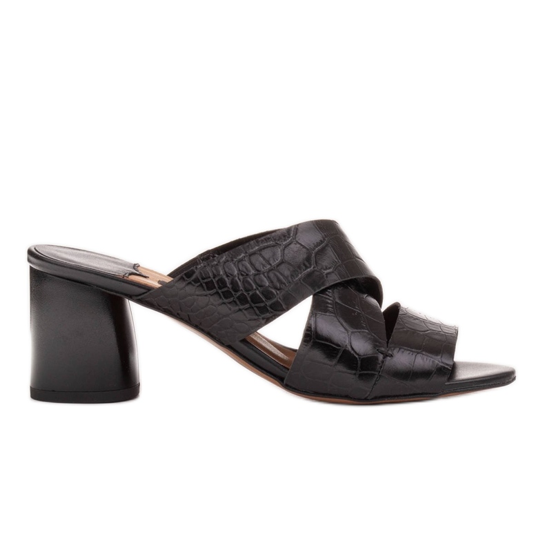 Marco Shoes Pantoufles en cuir pour femmes en cuir avec rayures coupées le noir Marco Shoes Pantoufles en cuir pour femmes en cuir avec rayures coupées le noir