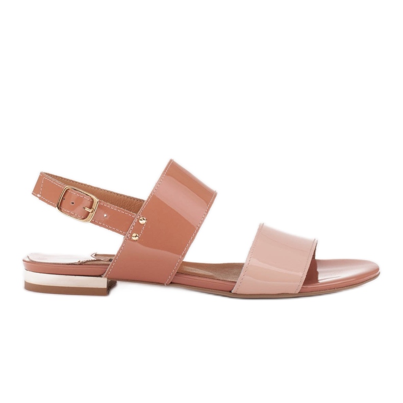 Marco Shoes Sandales plates laquées et talon métallisé beige