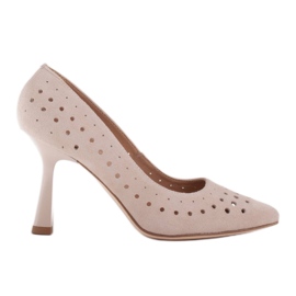 Marco Shoes Escarpins en daim naturel avec perforation décorative beige