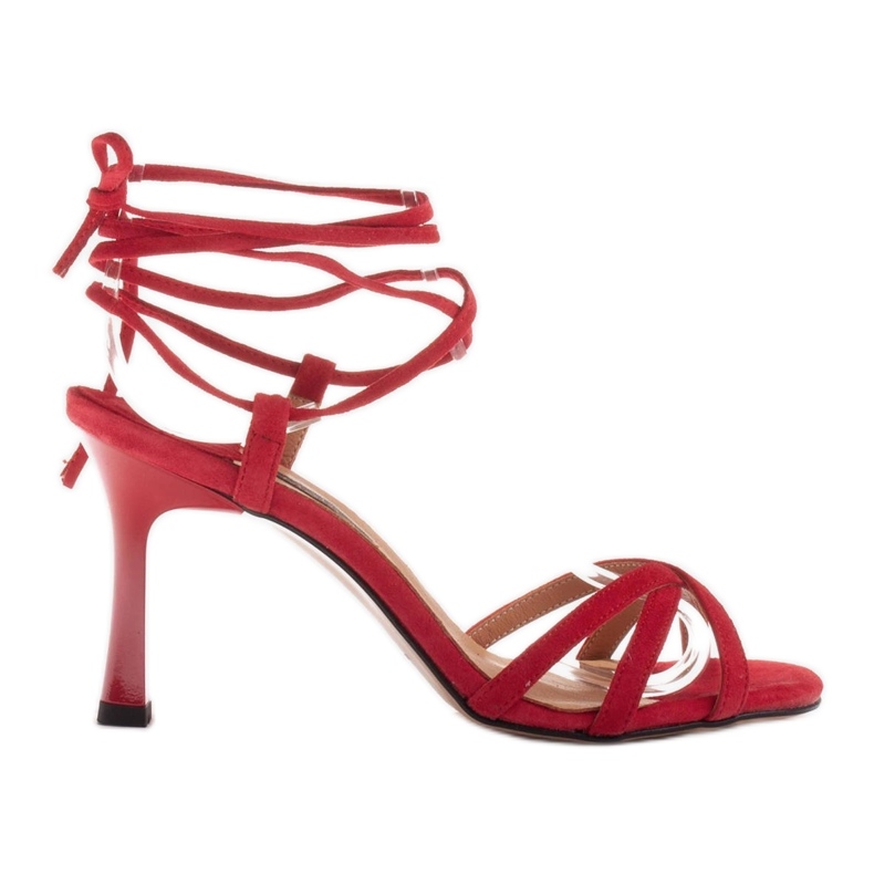 Marco Shoes Sandales élégantes sur un talon haut avec une bride nouée rouge
