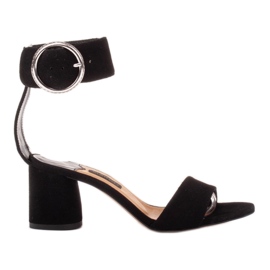 Marco Shoes Sandales en cuir pour femmes avec boucle décorative noir