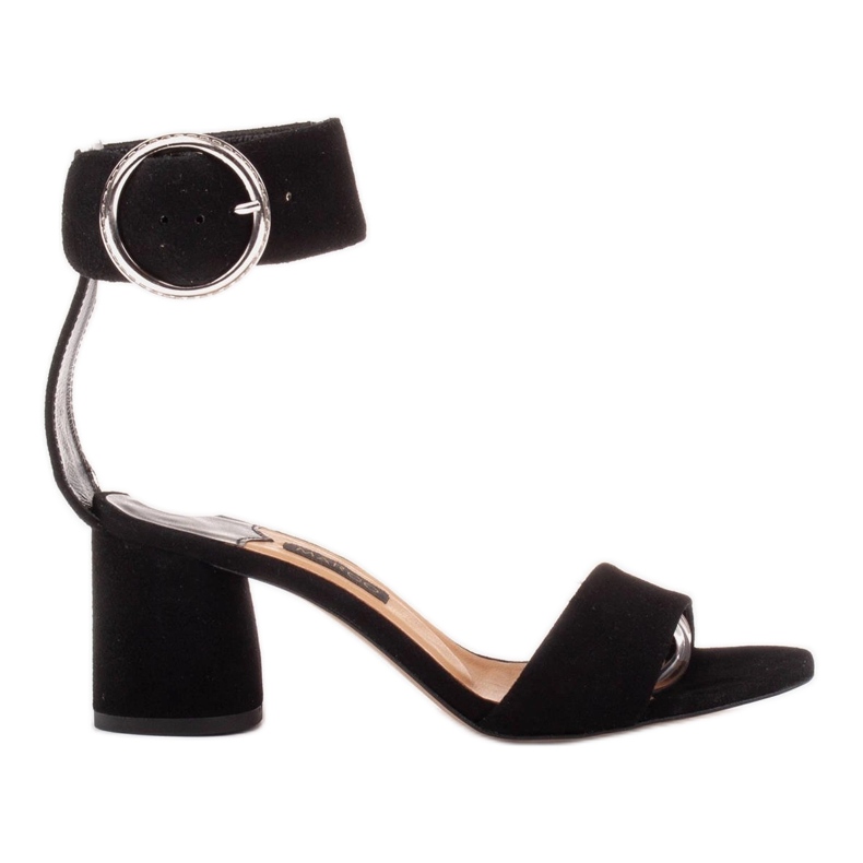 Marco Shoes Sandales en cuir pour femmes avec boucle décorative le noir