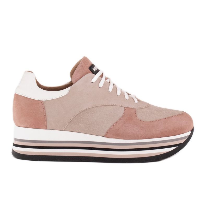 Marco Shoes Baskets sur semelle épaisse en cuir naturel beige