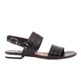 Marco Shoes Sandales plates en cuir véritable à talon métallisé noir