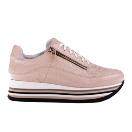 Marco Shoes Baskets sur semelle épaisse en cuir naturel rose