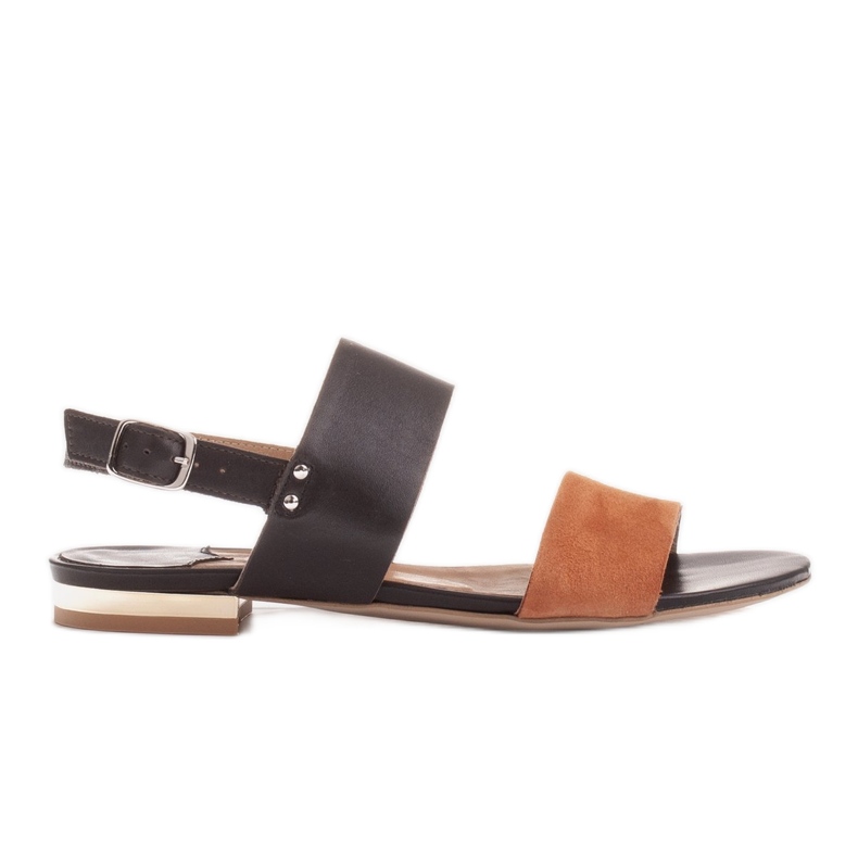 Marco Shoes Sandales plates en cuir véritable à talon métallisé brun