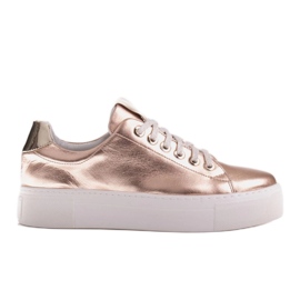 Marco Shoes Baskets femme en cuir véritable sur semelle épaisse doré