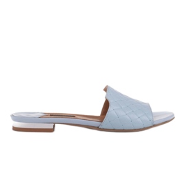 Marco Shoes Pantoufles élégantes pour femmes en cuir gaufré bleu Marco Shoes Pantoufles élégantes pour femmes en cuir gaufré bleu