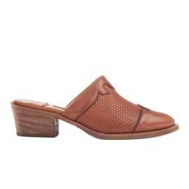 Marco Shoes Chaussons femme en cuir à talon avec rainures brun