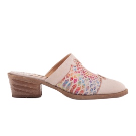 Marco Shoes Chaussons femme en cuir à talon avec rainures beige multicolore