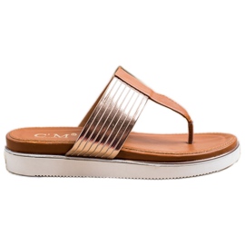 Cm Paris Tongs confortables en cuir écologique brun doré