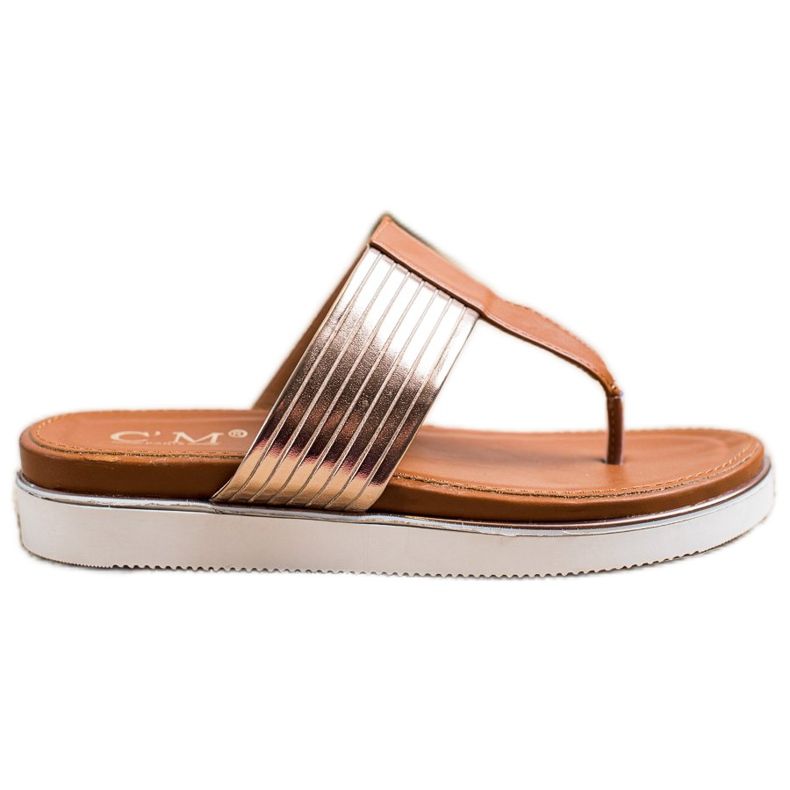 Cm Paris Tongs confortables en cuir écologique brun d'or