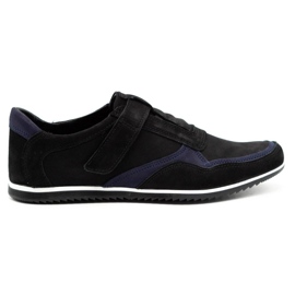 Polbut Chaussures décontractées en cuir pour hommes 2102/2 noir avec bleu marine le noir
